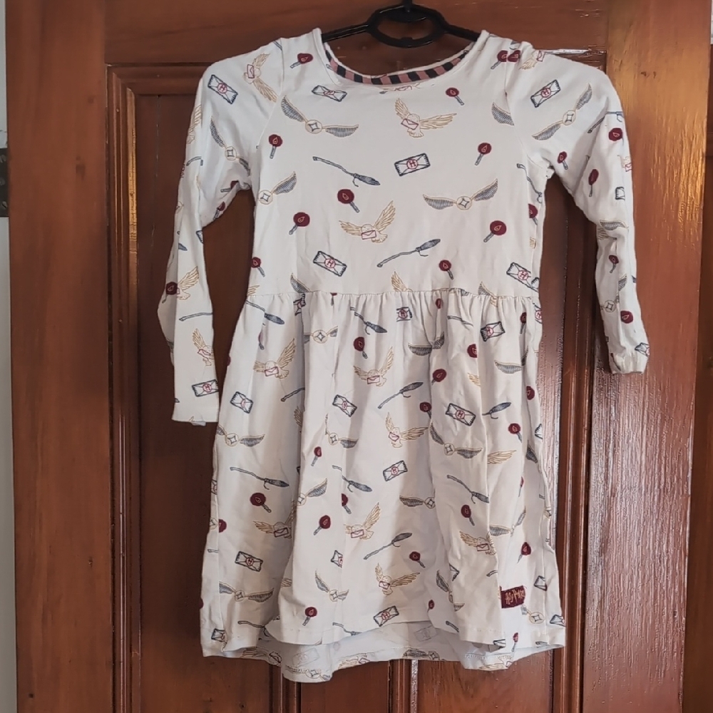 Kids White Printed Dress
